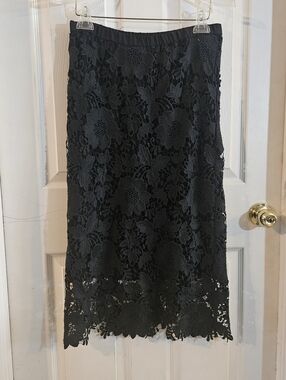 Lafayette 148 New York Womens Midi Lace Overlay Pencil Skirt Black Size Small